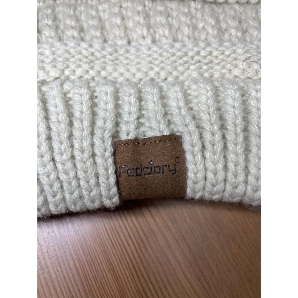Fedciory - Knitted Cream Beanie - One Size